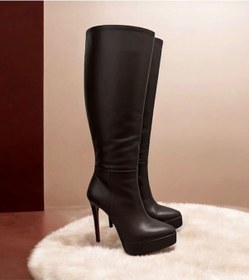 Resim Hoxie Kadın Topuk Uzun Çizme Fermuarlı Diz Altı Boy Topuk 12cm Ön Platform 4cm Kahverengi 