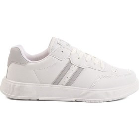 Resim Beyaz Gümüş Bağcıklı Unisex Cilt Spor Ayakkabı 163 G Beyaz-gümüş 