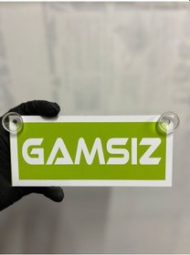 Resim Yeşil Renk Üzeri Beyaz Renk Gamsız Yazılı Vantuzlu Cam Süsü 