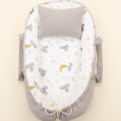 Resim Babynest ve Yastık - Çift Taraflı - Gri Örgü - Gri Tavşan 