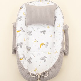 Resim Babynest ve Yastık - Çift Taraflı - Gri Örgü - Gri Tavşan 
