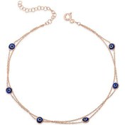 Resim 925 Ayar Gümüş Rose Çift Zincirli Nazar Halhal 