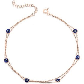 Resim 925 Ayar Gümüş Rose Çift Zincirli Nazar Halhal 