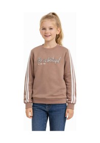 Resim Kız Çocuk Kol Şeritli Sweatshirt Bgl-st05269 Bej 