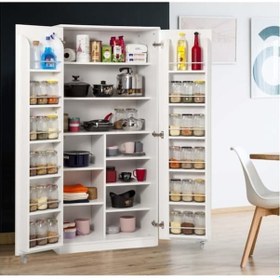 Resim Beyaz Çok Amaçlı 90 Derece Açılabilir 2 Kapaklı Kiler Dolap 