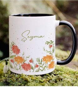 Resim Bk Gift Kişiye Özel İsimli Çiçek Tasarımlı Siyah Kupa Bardak- 4, Arkadaşa Hediye, Sevgiliye Hediye, Doğum Günü Hediyesi Kobitmeyencom34674 Bk Gift 