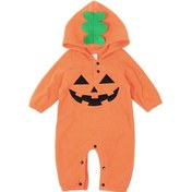 Resim Suntek Bebek Romper Kapşonlu Tulum Bodysuit Kıyafet Cadılar Turuncu 