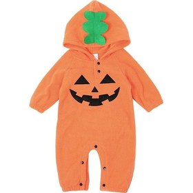 Resim Suntek Bebek Romper Kapşonlu Tulum Bodysuit Kıyafet Cadılar Turuncu 