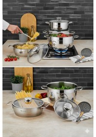 Resim Polochef Vistal 18/10 Paslanmaz Çelik 8 Parça Derin Ve Pilav Tencere Seti 16-20-24 Cm-24cm Gümüş 