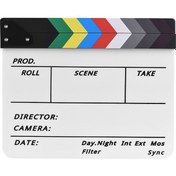 Resim Yaozixa Renkli Şeritli Akrilik Film Klapboard - İngilizce Yazı Tipi, Marker Ve Silgi İle, Manyetik Kapak, Sinema/tv Çekimleri İçin 