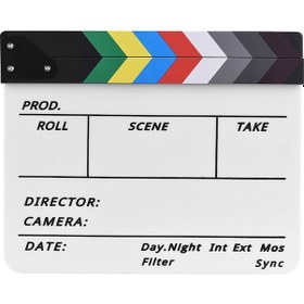 Resim Yaozixa Renkli Şeritli Akrilik Film Klapboard - İngilizce Yazı Tipi, Marker Ve Silgi İle, Manyetik Kapak, Sinema/tv Çekimleri İçin 