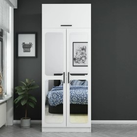Resim Minar Kale 2 Kapaklı Aynalı Zincir Dolap-Yüklük - Beyaz 210 cm 