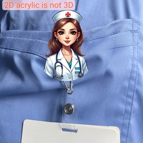 Resim 1 adet Şık Hemşire Desenli Geri Çekilebilir Baskı Rulosu Tutucu, Akrilik (PMMA) Dayanıklı Naylon Halat Malzemesi, Doktorlar, Hemşireler, Öğretmenler ve Ofis Çalışanları için İdeal - Sevimli Hediye Fikri 