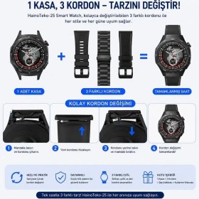 Resim Haino Teko Amoled Ekran WaterProof 3 Kordonlu Akıllı Saat Siyah Teko25 