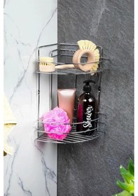 Resim Banyo Köşe Rafı 2 Katlı Şampuanlık Hem Vidalı Hem Yapışkan Stickerlı Krom Çok Renkli 