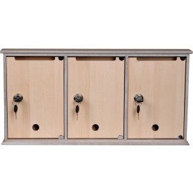 Resim Kilitli Ahşap Posta Kutusu 3'lü Akça Renk 