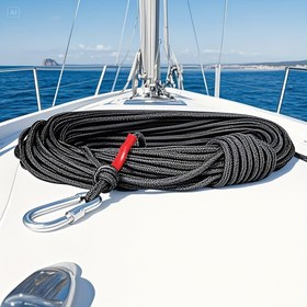 Resim Kırmızı Püsküllü Ağır Hizmet Tipi 4mm Siyah Tekne İpi - Tekne Yürüyüşü, Kano Sürme ve Deniz Kullanımı İçin Dayanıklı Sentetik Halat - Hava Koşullarına Dirençli, Korozyona Karşı Dirençli, Güvenli Bağlama ve İskeleleme için Yüksek Mukavemetli Halat 