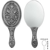 Resim 925 Ayar Gümüş Lale Motifli El Aynası Çok Renkli 