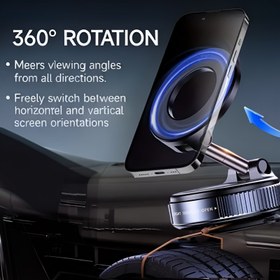 Resim Super Güçlü N52 Manyetik Telefon Tutucu, Yükseltilmiş Alüminyum Alaşımı, 360 ° Dönebilen ve Katlanabilir Tasarım, Vakum Emme Kupası ile - Araba Gösterge Panoları, Banyo Fayansları ve Cam Yüzeyler için Mükemmel 