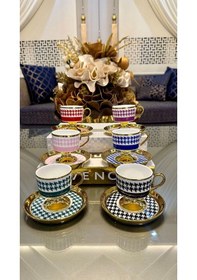 Resim Kosova Porselen Ayaklı Renkli Kahve Fincan Takımı Çok Renkli 