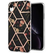 Resim iPhone XR 6.1 inç Çizilmeye Karşı Dayanıklı Telefon Kılıfı Siyah Flowers 