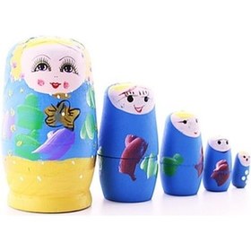 Resim Ahşap Tombul Iç Içe Matruşka Bebek Mavi Set 5Li Büyük Boy (511638500) 