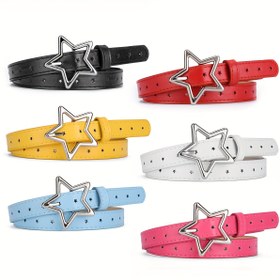 Resim 1 adet PU Beş Yıldızlı Yıldız Kemer Moda Şeker Renk Sarı Gül Kırmızı Siyah Kırmızı Kore Versiyonu Tüm Maçlar İş Başvuru Stili Basit Kadın Öğrenci Kemer ile Kot Pantolon 