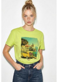 Resim Shade Kadın Pamuk Italy Temalı Baskılı Tasarım T-shirt 1008 60282054 - Fıstık Yeşili L 