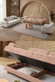 Resim Eymense Aries Yataklı Sandıklı Koltuk Takımı 3+3+1 Pembe 