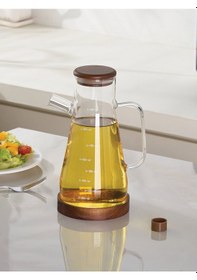 Resim Mien 900 Ml Akasya Altlıklı & Akasya Kapaklı Borosilikat Cam Yağlık Şeffaf 