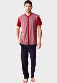 Resim 3248 Boydan Düğmeli Erkek Pijama Takım Bordo-M 