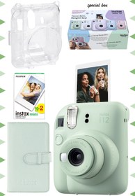 Resim Fujifilm Instax mini 12 Yeşil Fotoğraf Makinesi-20'lu Film-Laporta Albüm ve Şeffaf Kılıf Seti 