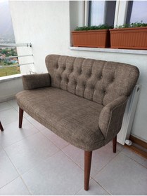 Resim Azra Aksesuar Ikili Balkon Koltugu - Kanepe - Keten Kumaş - Bekleme Koltugu-çay Seti Koltugu - Kahverengi 