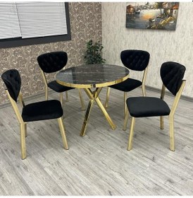 Resim By Orhan Güzel Mutfak Masası Takımı 4 Kişilik Yuvarlak Masa Takımı Gold 