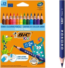 Resim BIC Kids Evolution Üçgen Jumbo Kuru Boya Kalemi, 12'li Kutu, 2 Yaş ve Üzeri Çocuklar için İdeal, Kıymık Oluşturmaz, Çiğnemeye Karşı Dayanıklı 