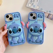Resim Disney Stitch Karikatür Telefon Kılıfı Standlı Makyaj Aynası, Darbeye Dayanıklı Silikon Kılıf Apple 16/15/14/13/12/7/8/7plus/8plus/XS Max/XS/X/XR için Uygun, Tatiller ve Doğum Günleri İçin Mükemmel Hediye 