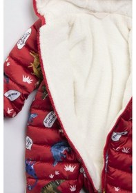 Resim ModaCityy Dinazorlu Çıkarılabilir Ayaklı Gizli Eldivenli Bebek Tulum Mont Kırmızı 