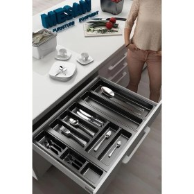 Resim Mutfak Çekmece Içi Düzenleyici, Kaşıklık 64CM x 48CM Yanlar ve Boydan 4cm Kesilebilir, Antrasit 