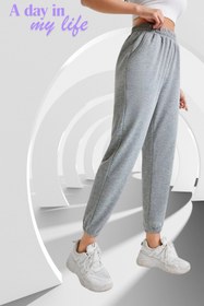 Resim BSBSPOR Yazlık Ekstra Bol Yüksek Bel Paçası Lastikli Gri Oversize Eşofman Altı 
