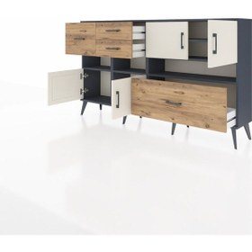 Resim Arges Konsol 5 Raflı 4 Çekmeceli 4 Kapaklı 176x30x99 Antrasit-aytaşı/çam Aytası/atlas Çam - Antrasıt 