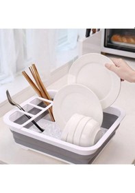Resim Tezgah Üstü Kaşık Bölmeli Katlanır Bulaşık Kurutmalık 