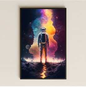 Resim Renkli Kozmik Yol Temalı Astronot Pleksi Tablo - Galaktik Farkındalık Dekoru 