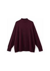 Resim Mixray 7003 Kadın Oversize Dik Yaka Basic Triko Kazak Mürdüm 