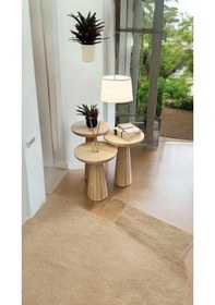 Resim Doğal Masif Ahşap Mantar Sehpa 3 Lü Set Naturel Renk Zigon Ve Fiskos Sehpa Takımı - Çiçeklik Naturel 