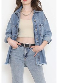 Resim Püsküllü Kot Ceket Mavi1 - 10004.1778. Çok Renkli 