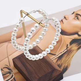 Resim Günlük, banket ve düğün için uygun, hipoalerjenik, şık, zarif paslanmaz çelik taklit inci boncuklu küpeler 