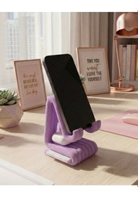 Resim Masaüstü Kaymaz Taban Telefon Ve Tablet Standı - Kulaklık Ve Not Kağıdı Bölmeli-kiremit Lila 