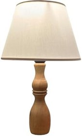 Resim Bohhem Glad Masif Ahşap Ayaklı Zarif Abajur Konik Krem Başlıklı Masa Lambası Komodin Abajur Krem 