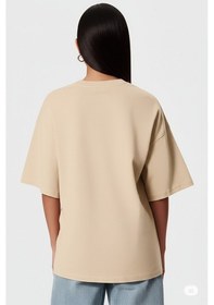 Resim Nevermind Oversize Tişört Kadın "nevermınd" Baskılı Geniş Kalıp T-shirt U Bej 