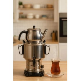Resim Armağan Çelik Kapaklı Semaver - 4,5 Litre - Gizli Rezistans - 430 Kalite Paslanmaz Çelik 